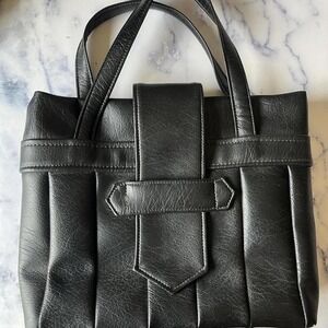 Black Faux Leather Pleated Tote Bag Shoulder Handbag‎ Top Handle